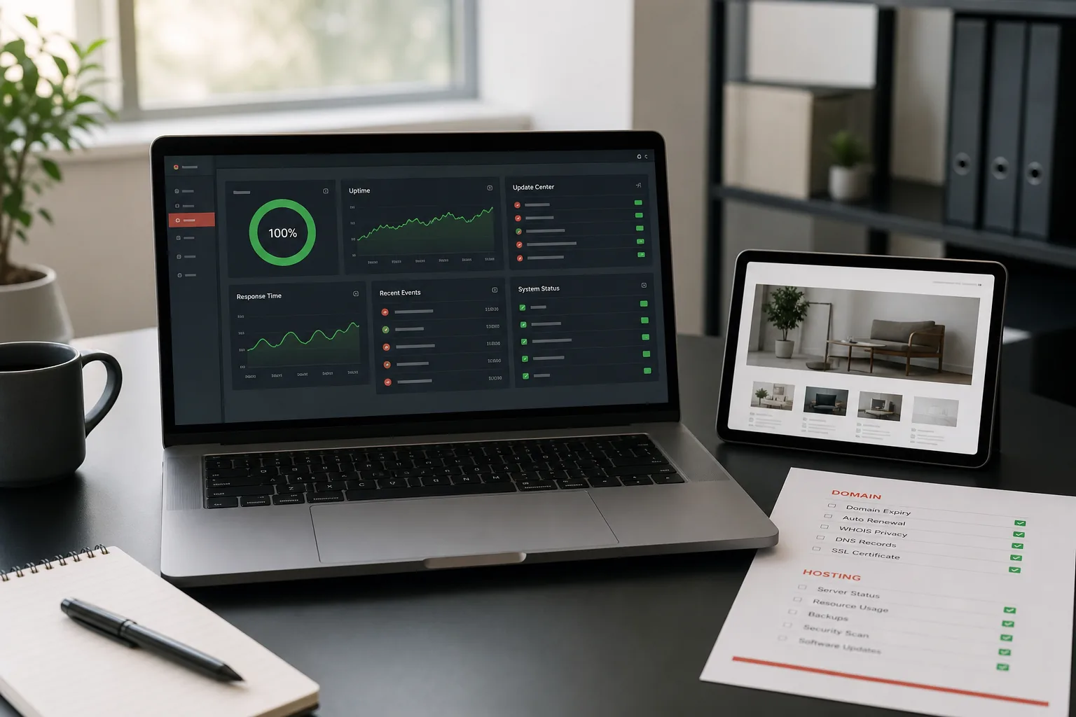 Suivi technique d’un site web avec tableau de contrôle et environnement de travail
